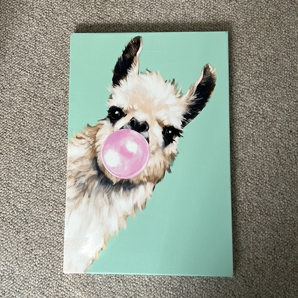 Canvas Lama blowing bubble gum